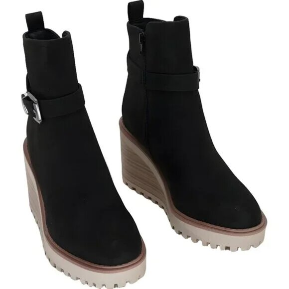 MIA Women's Celeste Black Lug Sole Wedge Boots - Picture 1 of 5
